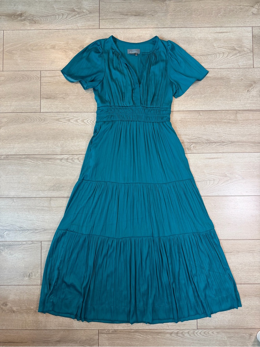 Anthropologie Teal Somerset Maxi Dress with Smocked Waist